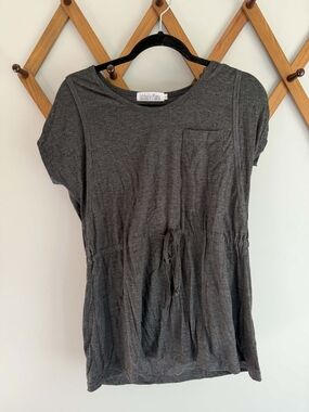 Latched Mama Cotton Charcoal Gray Short Sleeve Drawstring Tunic
